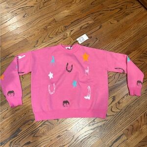 THML Pink Sweater with Colorful Graphics, Size M